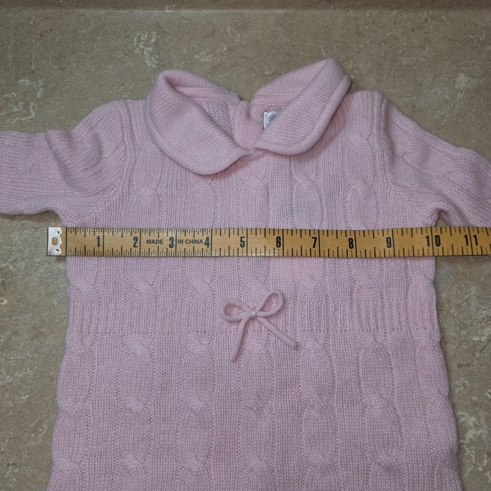 Ralph Lauren Coverall Girls 9M Pink Cable Knit Italian Yarn Bow Collar Luxe Cozy - Picture 5 of 8